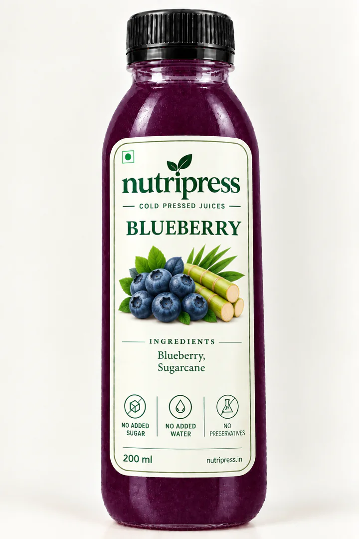 Nutripress Blueberry & Sugarcane cold-pressed juice bottle